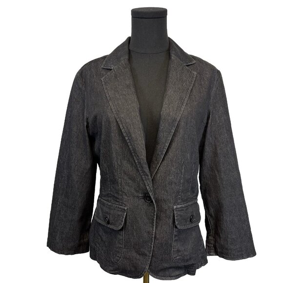 Trixi + Lulu Women's Denim Blazer Size Medium Jacket Dark Academia Preppy Career - Picture 1 of 7